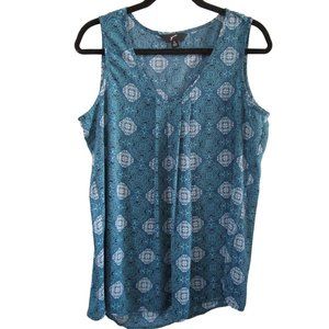 GNW Medallion Scarf Print Sleeveless Shell Top Reverse Pleat Front Ladies M